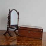 A 19th century miniature swing mirror with turned column support together with a rosewood mother