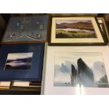 Seven various framed pictures including photographs, watercolour, and a print. IMPORTANT: Online