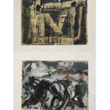 GEORGE HOLT (1924-2005). Two unframed, signed verso, mixed media on board, abstract compositions
