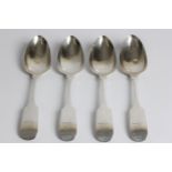 A set of four George III silver tablespoons, with lion holding cross to handle, with marks for