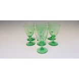 Seven uranium wine glasses. Important: Online viewing and bidding only. No in person collections, an