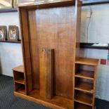 A James Reeve Ltd Birmingham golden oak open front bookshelf with shelves. IMPORTANT: Online viewing