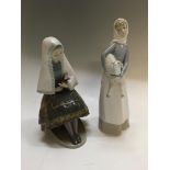 Two Lladro figures, one girl wearing white veil, on girl with lamb. Important: Online viewing and