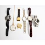 Seven watches and part watches, including Sekonda pocket watch, Ascot wrist watch, two Seiko wrist