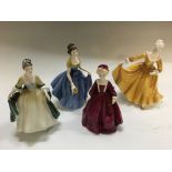 Four Royal Doulton figurines, Elegance, Melanie, Kirsty and Grandmothers Dress. IMPORTANT: Online