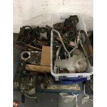 A quantity of vintage motorcycle spare parts to include a Honda engine. IMPORTANT: Online viewing