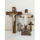 Four sculptural depictions of Christ on Crucifix, three on wooden stands and one mother of pearl.