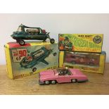 A boxed Corgi Green Hornet 268, boxed Dinky Joe 90 car 102, boxed Corgi Monkeemobile 277, unboxed