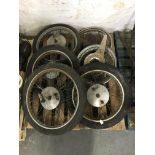 Six classic motorcycle wheels. IMPORTANT: Online viewing and bidding only. Collection by appointment