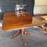 A solid mahogany reproduction D-end twin pedestal with spare leaf dining table, 185cm x 114cm x