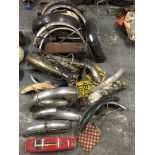 A large quantity of classic motorcycle mudguards, etc. IMPORTANT: Online viewing and bidding only.