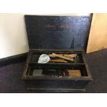 A pine box of tools with an ammo box of tools. IMPORTANT: Online viewing and bidding only.