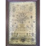 Two framed samplers, one depicting tree scene, dated 1823, 48.5cm x 31cm, one depicting alphabet,