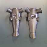 Two reproduction 1380 style horse chanfrons made by Derek Harper 1970. IMPORTANT: Online viewing and