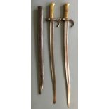 Two model 1866 sabre bayonets, one with scabbard. IMPORTANT: Online viewing and bidding only.