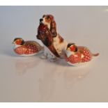 Two Royal Crown Derby game birds with Royal Doulton gun dog and pheasant. IMPORTANT: Online