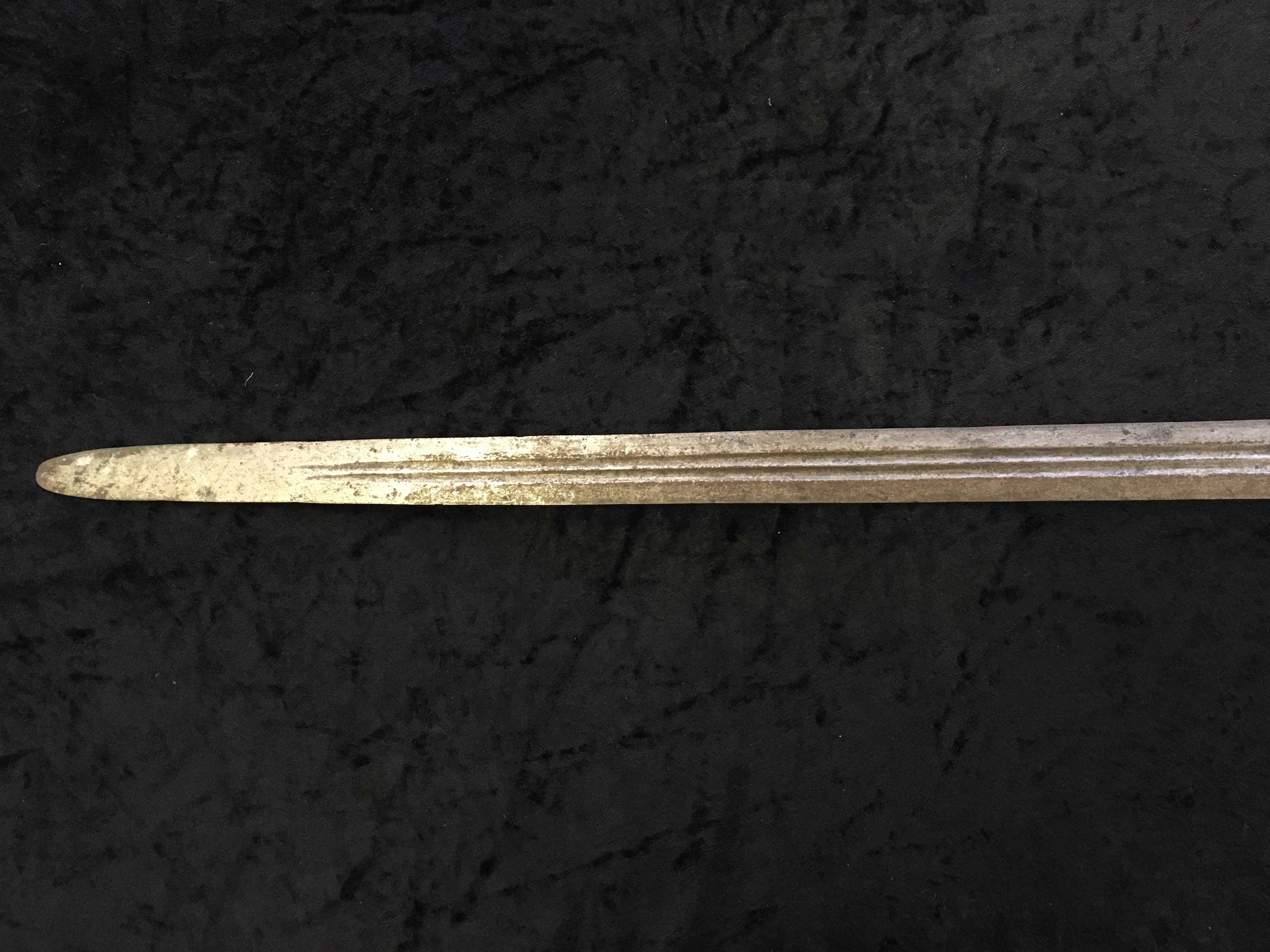 English mortuary hilted sword, double edged blade with two long fuellers marked Andrea Farrara and - Image 2 of 4