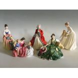 Five Royal Doulton figures, Alexandra, Just For You, Bedtime Story, Rachel and Elyse, in boxes.