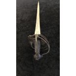 English mortuary hilted sword, slim double edged blade with strong medial ridge, mortuary hilt