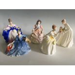 Five Royal Doulton figures, Elyse, Just For You, Hannah, Sara and Flower of Love, in boxes.