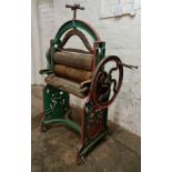 A green and red painted The Pride G.F. Gray Birmingham mangle. IMPORTANT: Online viewing and bidding