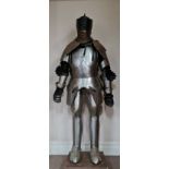 Replica 14th century style suit of fluted cavalry armour, hand forged by Derek Harper 1970, total
