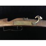 Reproduction English Civil War style match lock musket, approx. total length 124cm, engraved 'WR