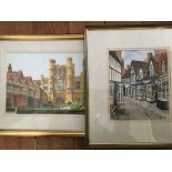 Five framed paintings, buildings in various settings including Coughton Court. IMPORTANT: Online