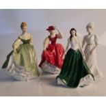 Two Royal Doulton, one Royal Worcester and one Coalport figurine. IMPORTANT: Online viewing and