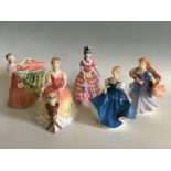 Five Royal Doulton figures, Diane, Morning Breeze, Summer Serenade, Ann and Sarah (signed), in