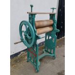 A green and red painted Taywil standard machine Rd 29445P mangle. IMPORTANT: Online viewing and