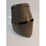 Reproduction 1300 style jousting helmet, made by Derek Harper 1970. IMPORTANT: Online viewing and