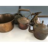 Selection of various copper kettles, pans and jam kettles. IMPORTANT: Online viewing and bidding