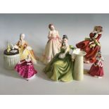 Six Royal Doulton figurines, Meditation and Secret Thoughts (seconds), Top O’ The Hill, Yours