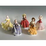 Five Royal Doulton figures, Nicola, Ninette, A Single Red Rose, Sandra and Susan, all boxed.