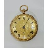 An 18ct yellow gold fob watch, the gold-tone dial having hourly Roman numeral markers with minute