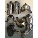 Selection of various replica 14th century armour including pair of thigh and knee pads, shoulder