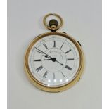 A Victorian 18ct yellow gold chronograph pocket watch, the white enamel dial having hourly Roman