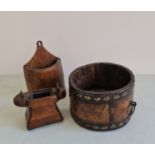Three latrine vessels, one with steel and brass rims and handle, etc. IMPORTANT: Online viewing