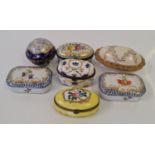 Seven various enamelled and porcelain pill boxes including Limoges. IMPORTANT: Online viewing and
