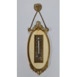 A French style wall mounted mercury filled barometer with silvered face, ivory panel back and