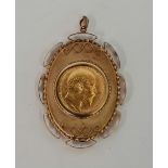 An Edward VII 1910 full sovereign, mounted in a hallmarked 9ct yellow gold pendant mount. IMPORTANT: