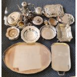 A collection of various silver plated ware, to include two trays, entree dishes, tea set, wine