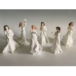 Six Royal Doulton figurines, Christmas Day (x2), Forget-me-not, With Love, Thank You and Thinking of