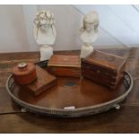 A collection of items to include classical style busts, together with four various trinket boxes and