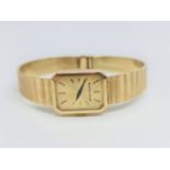 A ladies 9ct yellow gold Bueche-Girod wrist watch, the gold-tone dial having hourly baton markers,