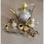 A selection of Eastern style items to include large decorative kettle, height 48cm. IMPORTANT: