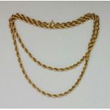 A rope twist chain, stamped 375, length approx. 60cm, weight approx. 16.1g. IMPORTANT: Online