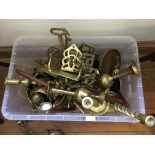A selection of brass ware to include candlesticks, doorstops, vase, etc. IMPORTANT: Online viewing