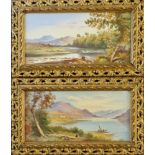 A pair of unsigned, framed painting on porcelain, views of Fearder Glen and Ullswater, 14cm x